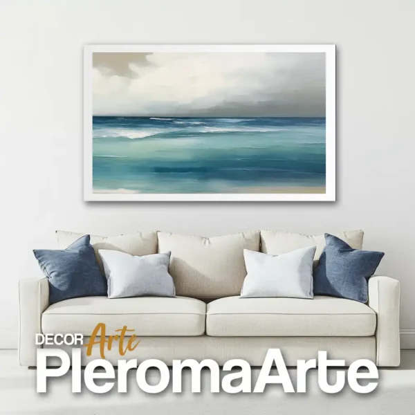 Galería de Arte Pleroma Arte – Cuadro Mar en calma con marco blanco, pureza y frescura.