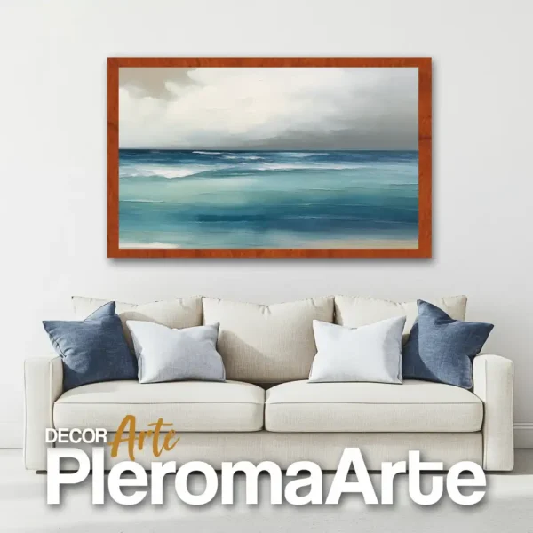 Galería de Arte Pleroma Arte – Cuadro Mar en calma con marco de cedro, calidez natural.