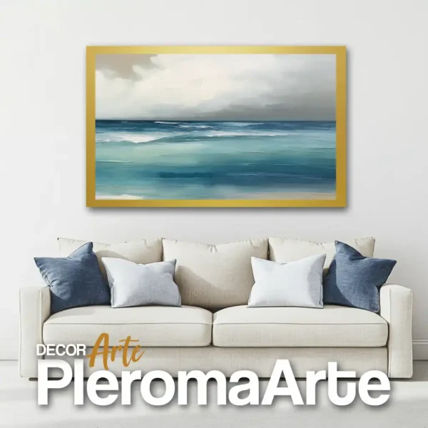 Galería de Arte Pleroma Arte – Cuadro Mar en calma con marco champagne, suavidad y equilibrio.