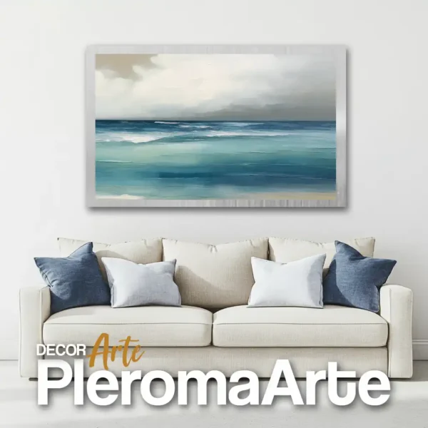 Galería de Arte Pleroma Arte – Cuadro Mar en calma con marco plateado, estilo moderno.
