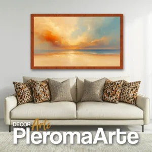 Galería de Arte Pleroma Arte – Cuadro Orange Sunset con marco de cedro, calidez natural.