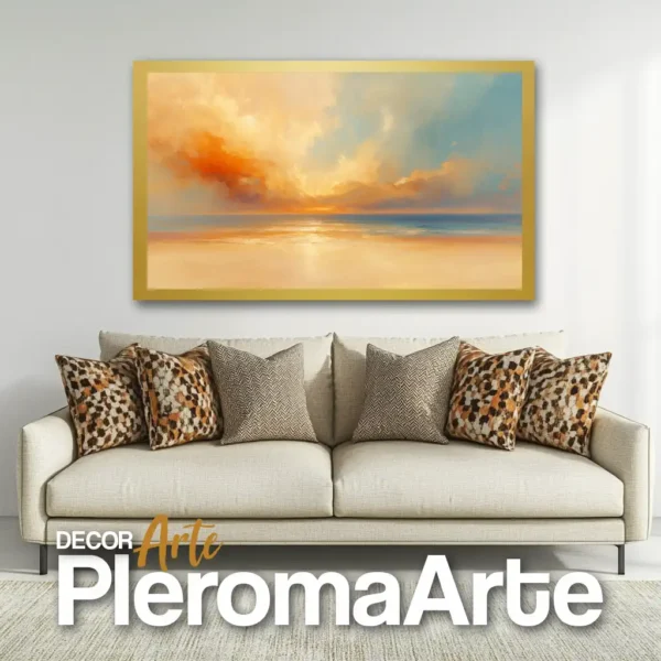 Galería de Arte Pleroma Arte – Cuadro Orange Sunset con marco champagne, armonía sutil.