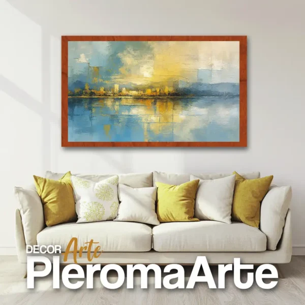 Galería de Arte Pleroma Arte – Cuadro Paisaje Amarillo con marco de cedro, natural y elegante.