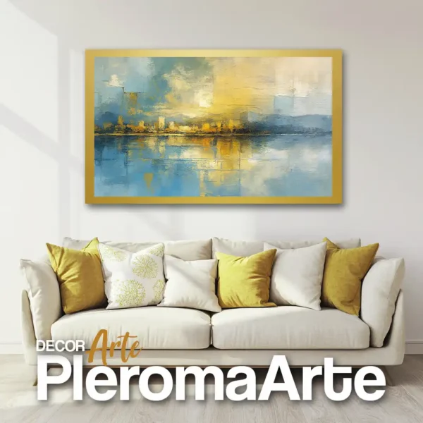 Galería de Arte Pleroma Arte – Cuadro Paisaje Amarillo con marco champagne, delicado y armónico.