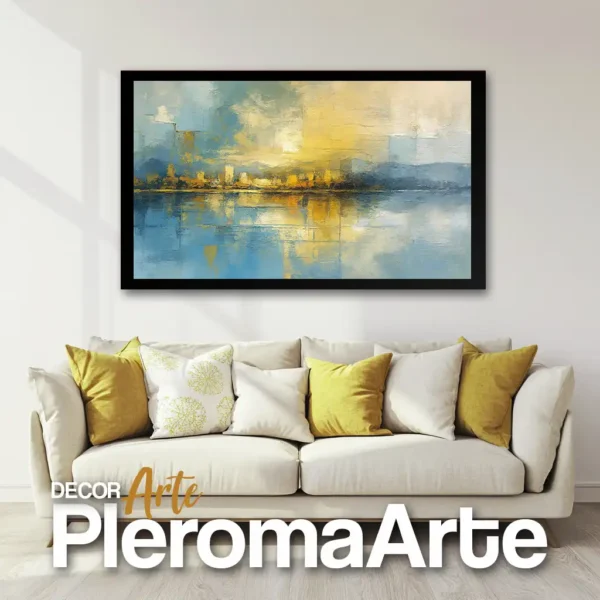 Galería de Arte Pleroma Arte – Cuadro Paisaje Amarillo con marco negro, moderno y elegante.