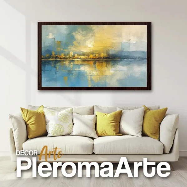 Galería de Arte Pleroma Arte – Cuadro Paisaje Amarillo con marco nogal, sofisticado y atemporal.