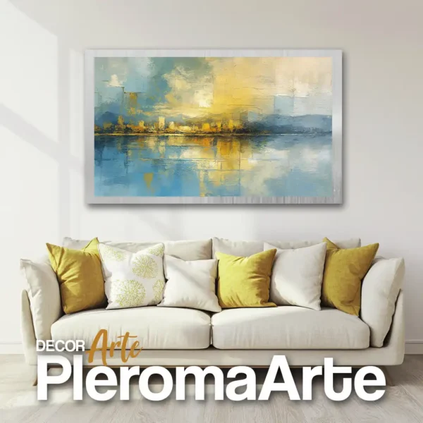 Galería de Arte Pleroma Arte – Cuadro Paisaje Amarillo con marco plateado, moderno y fresco.