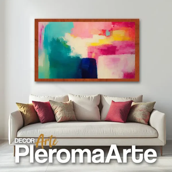 Galería de Arte Pleroma Arte – Cuadro Paisaje Rosa con marco de cedro, cálido y natural.