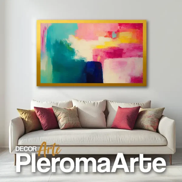 Galería de Arte Pleroma Arte – Cuadro Paisaje Rosa con marco dorado, lujo y calidez.
