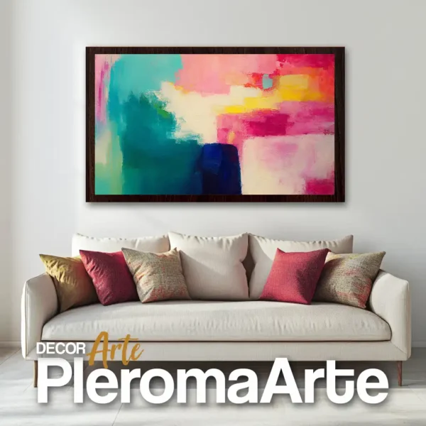 Galería de Arte Pleroma Arte – Cuadro Paisaje Rosa con marco nogal, sofisticado y atemporal.