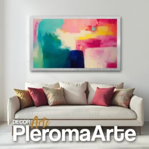 Galería de Arte Pleroma Arte – Cuadro Paisaje Rosa con marco plateado, moderno y fresco.