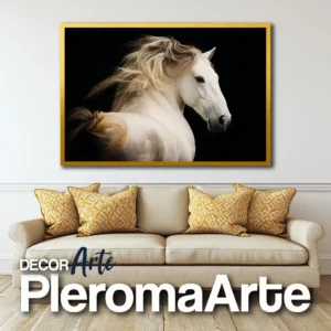 Venta de pinturas de caballos Guardián de Luz con marco dorado, resaltando elegancia y brillo.