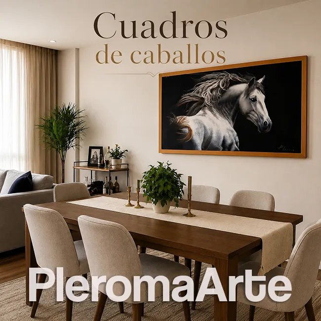 Pintura de caballos decorando una sala contemporánea