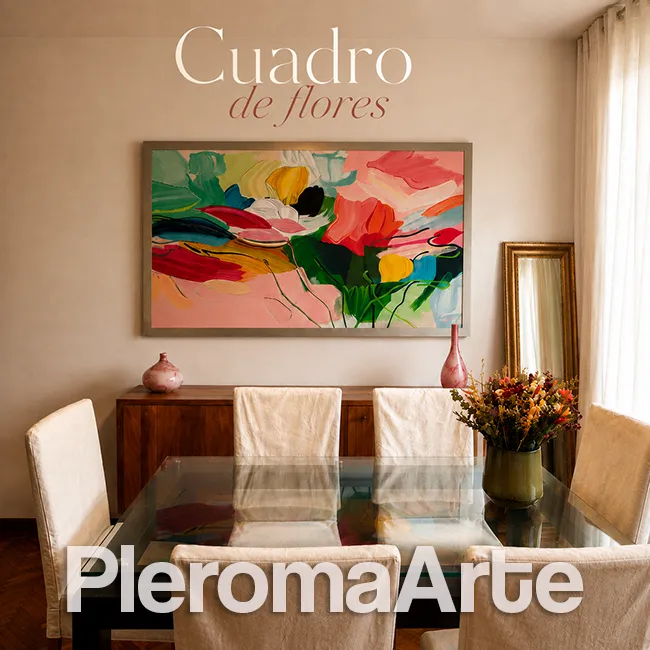 Cuadro de flores integrado en una decoración contemporánea