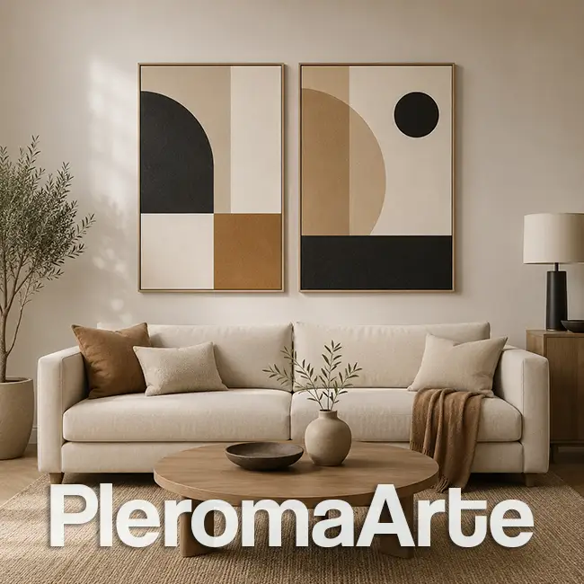 Vemos cuadros minimalistas para salas en tonos neutros, en la galería de arte pleroma arte se dedican a la venta de cuadros para sala