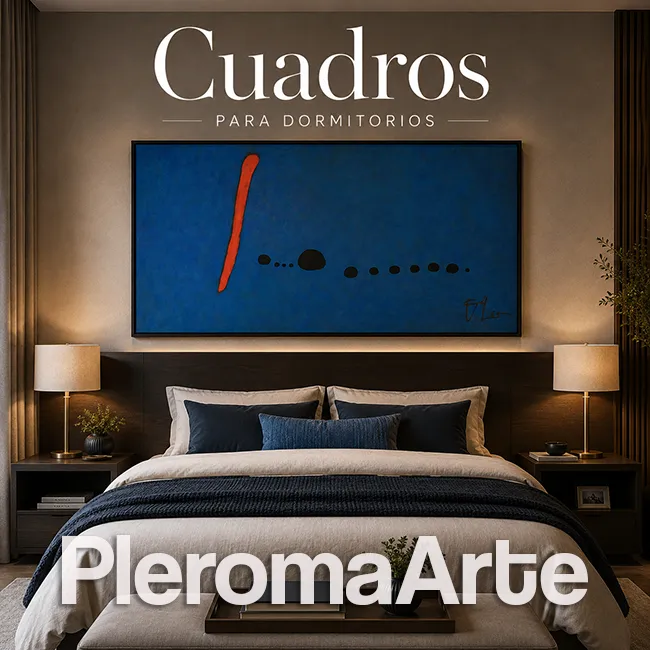 Cuadro decorativo sobre la cama en dormitorio contemporáneo