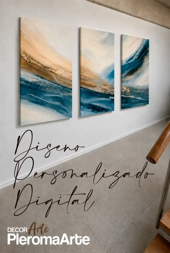 Propuesta digital de tríptico diseñada por Pleroma Arte para un ambiente de Almendra Gomelsky
