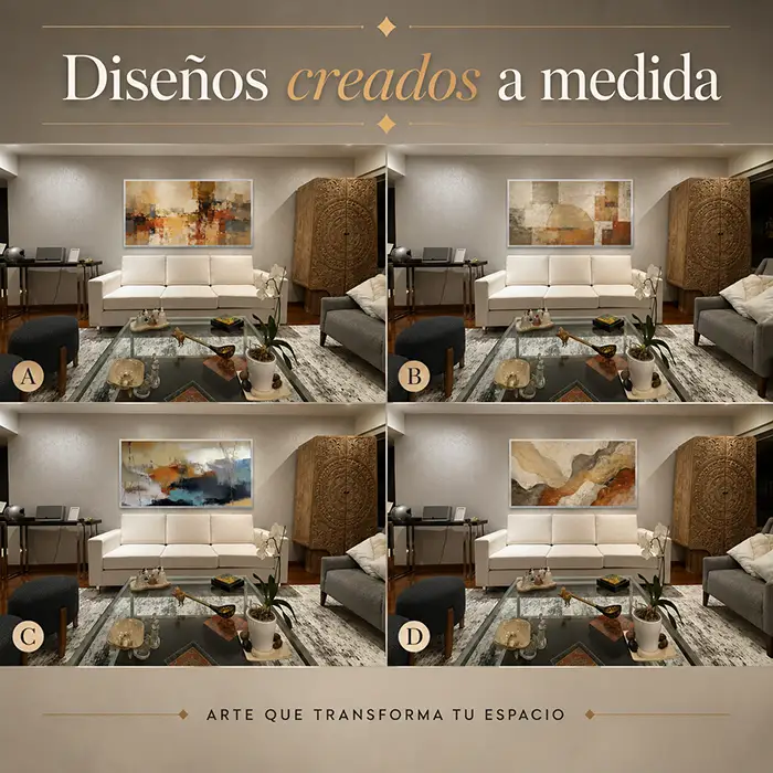 Propuestas digitales de cuadros para sala creadas a medida para un mismo ambiente