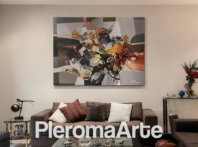 Vemos cuadros para sala en la página de la galería de arte Pleroma Arte especializada en la venta de cuadros para sala