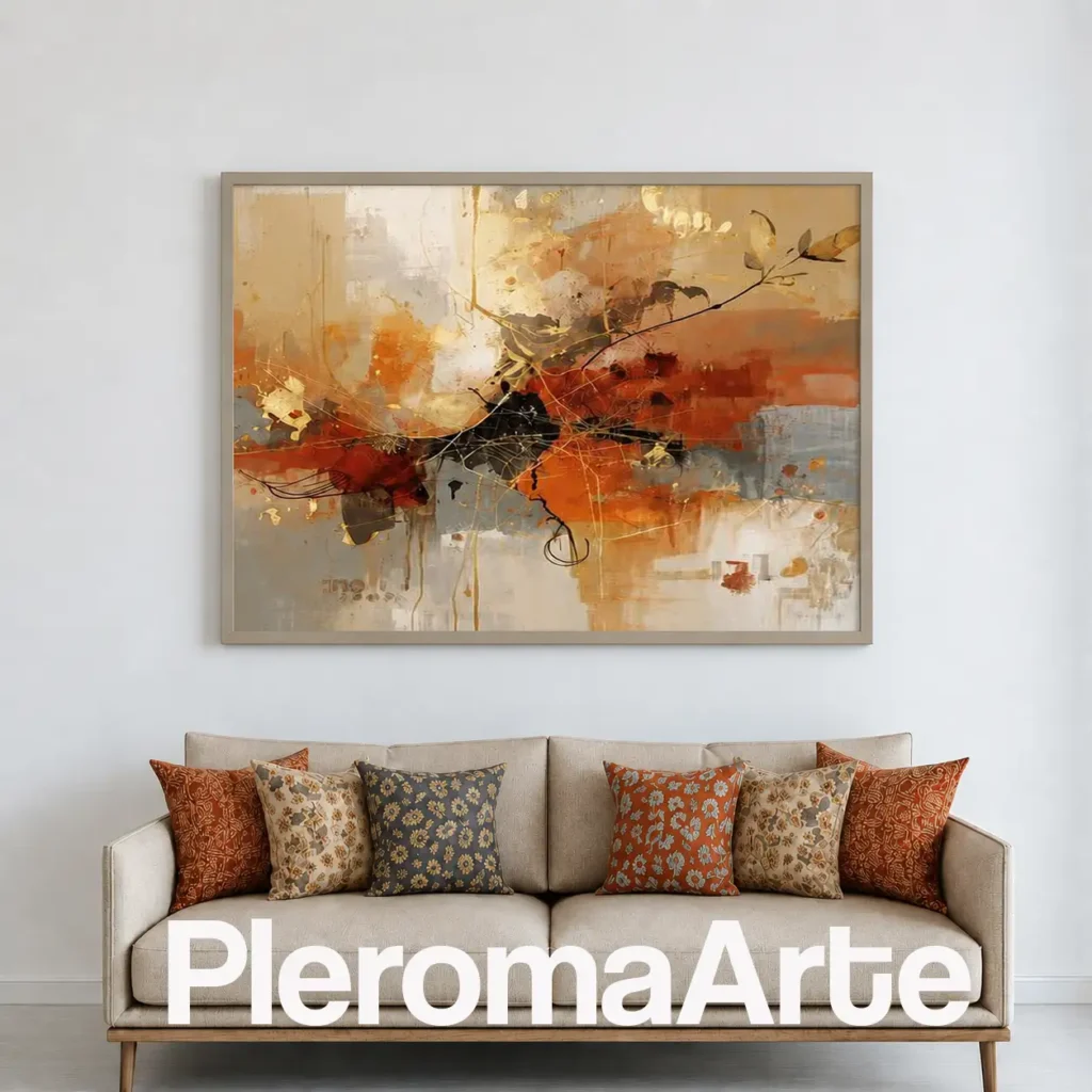 Luz que Florece - Pintura Abstracta Contemporánea en terracota, ocre, crema y negro