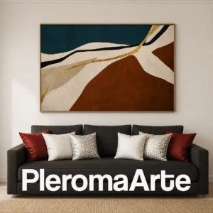 Corriente Serena - Pintura Abstracta Contemporánea en verde petróleo, marrón, marfil, negro y dorado