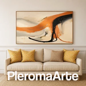 Ascenso Solar - Pintura Abstracta Contemporánea en naranja quemado, negro, marfil, beige y gris