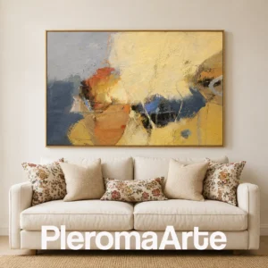 Materia de Luz - Cuadro Decorativo Contemporáneo en marfil, ocre, naranja y azul