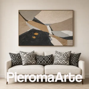 Topografía Mineral - Cuadro Moderno Contemporáneo en negro, beige, camel, gris, marfil y dorado