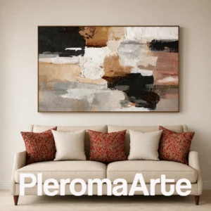 Fragmentos de Tierra - Cuadro Moderno Contemporáneo en negro, marfil, beige, marrón, gris y rosa