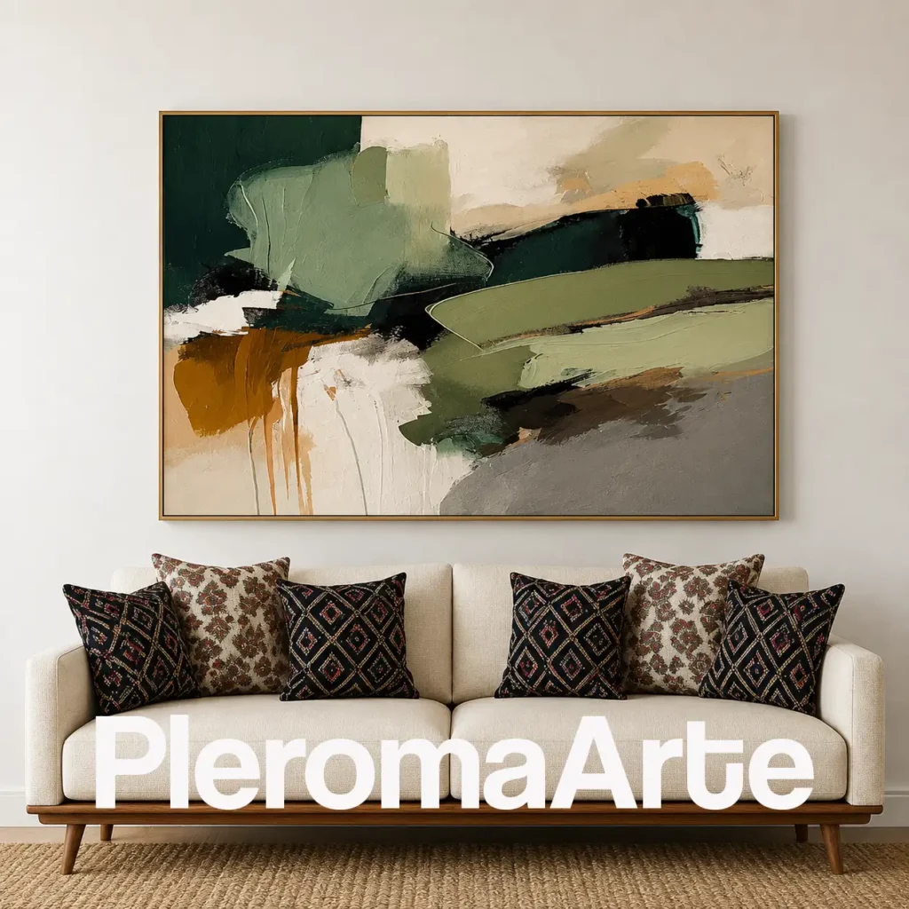 Raíz Serena - Pintura Abstracta Contemporánea en verde bosque, oliva, salvia, ocre, beige y gris