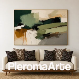 Raíz Serena - Pintura Abstracta Contemporánea en verde bosque, oliva, salvia, ocre, beige y gris
