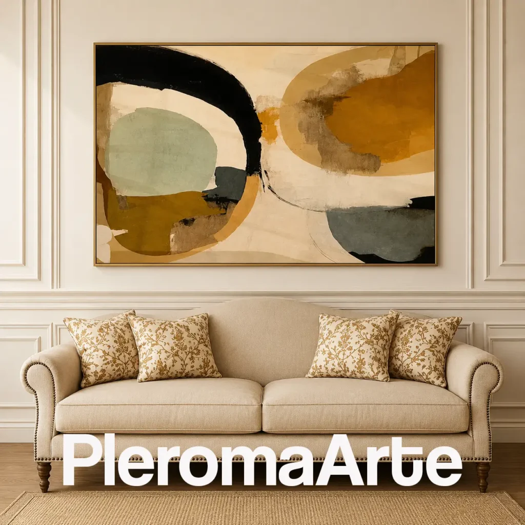 Equilibrio Natural - Cuadro Decorativo Contemporáneo en beige, ocre, verde salvia y negro