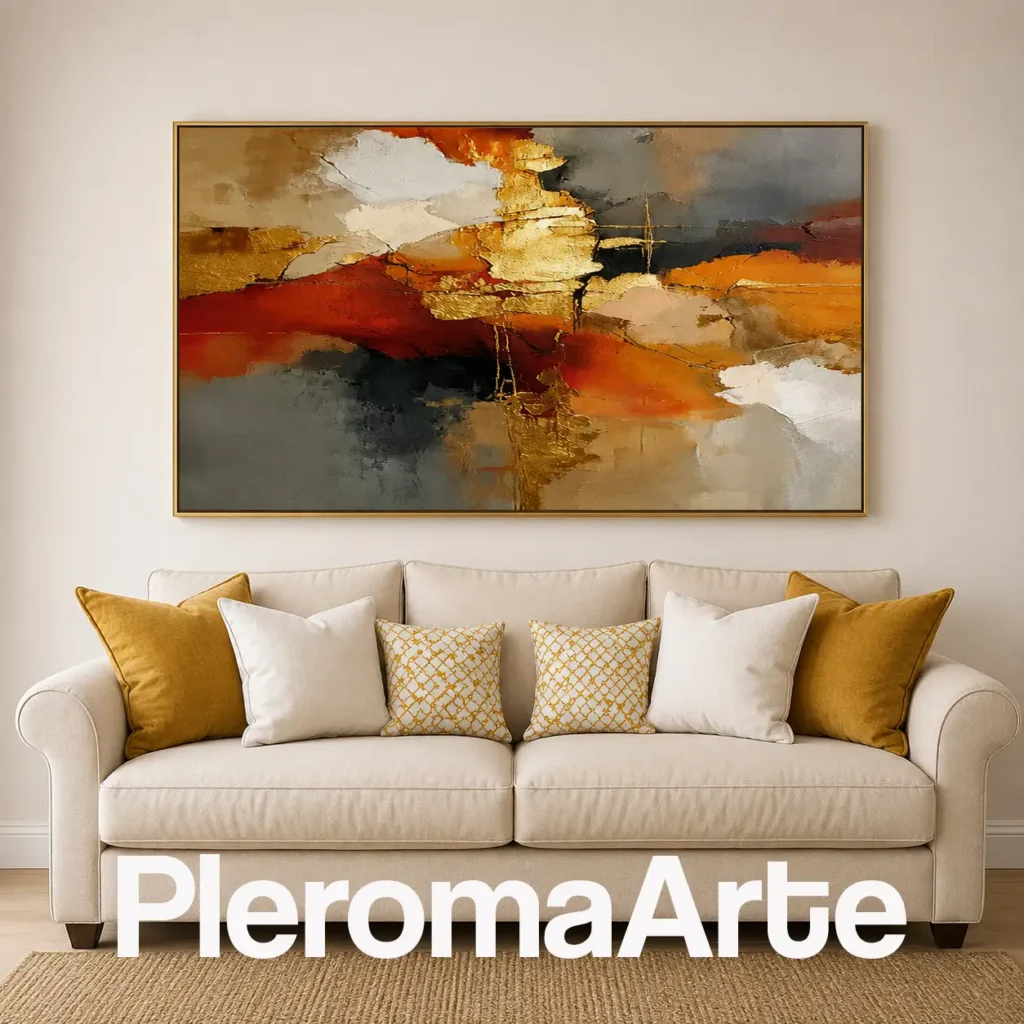 Resplandor de Tierra - Pintura Abstracta Contemporánea en terracota, dorado, naranja, beige, gris y negro