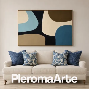Equilibrio Índigo - Cuadro Moderno Contemporáneo en azul índigo, celeste, negro, beige y marfil