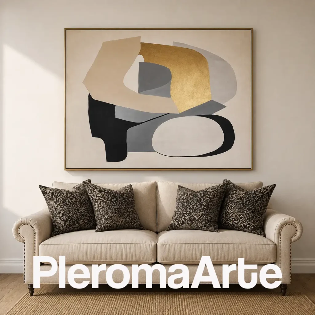 Forma Esencial - Pintura Abstracta Contemporánea en dorado, beige, marfil, gris y negro
