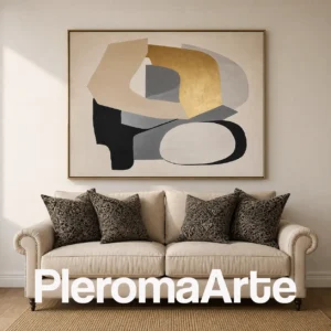 Forma Esencial - Pintura Abstracta Contemporánea en dorado, beige, marfil, gris y negro