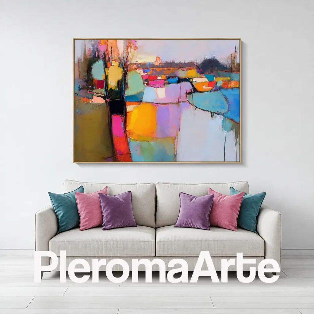 Cartografía Viva - Cuadro Moderno Contemporáneo en turquesa, lavanda, naranja, rosa, amarillo y verde