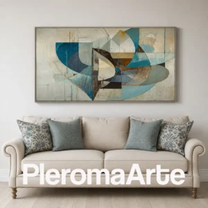 Armonía en Movimiento - Cuadro Decorativo Contemporáneo en turquesa, azul petróleo, beige y marrón