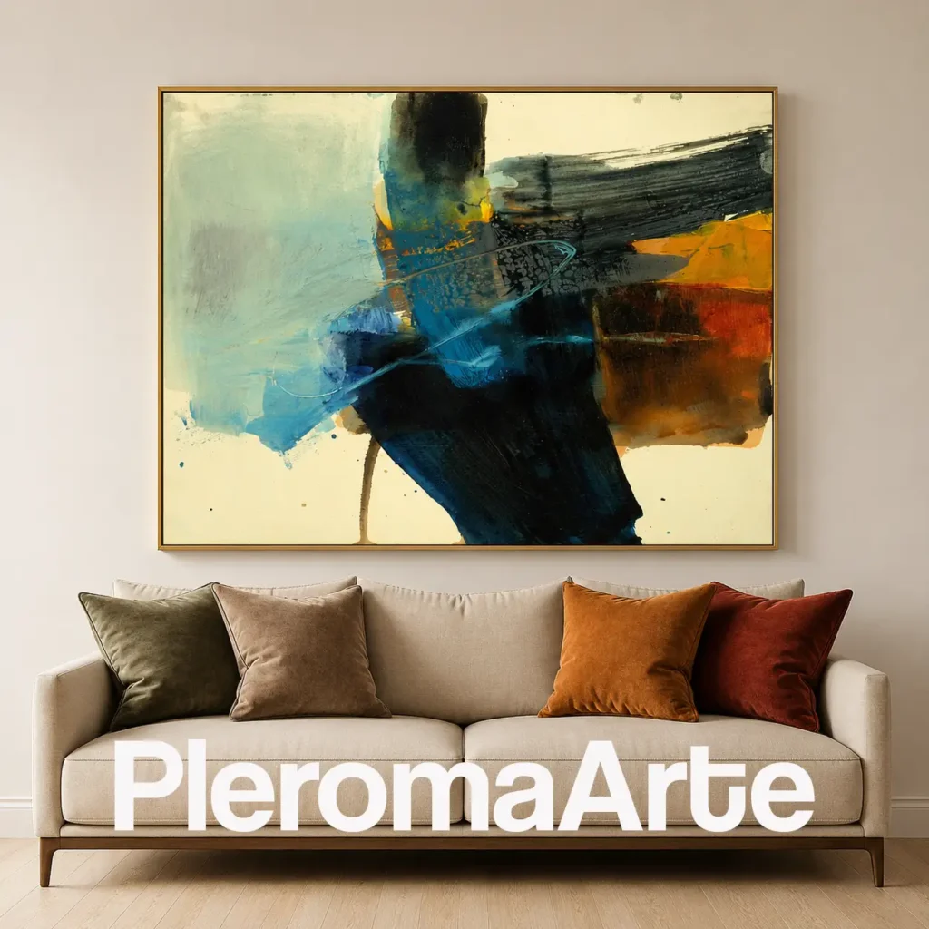 Encuentro de Mareas - Cuadro para Sala Contemporáneo en azul petróleo, turquesa, ocre, naranja y negro