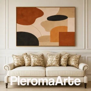 Equilibrio de Tierra - Cuadro al Óleo Contemporáneo en marfil, beige, terracota, ocre y negro