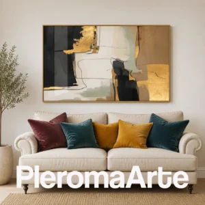 Arquitectura de Luz - Pintura Abstracta Contemporánea en negro, dorado, marfil, beige y gris