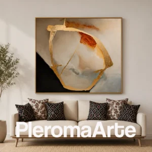 Círculo de Luz - Pintura Abstracta Contemporánea en dorado, terracota, beige, gris y negro
