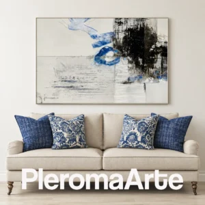Órbita Azul - Cuadro al Óleo Contemporáneo en Azul Cobalto, Blanco, Gris y Negro
