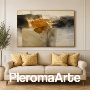 Pulso Dorado - Pintura Abstracta Contemporánea en ocre dorado, negro, beige y gris
