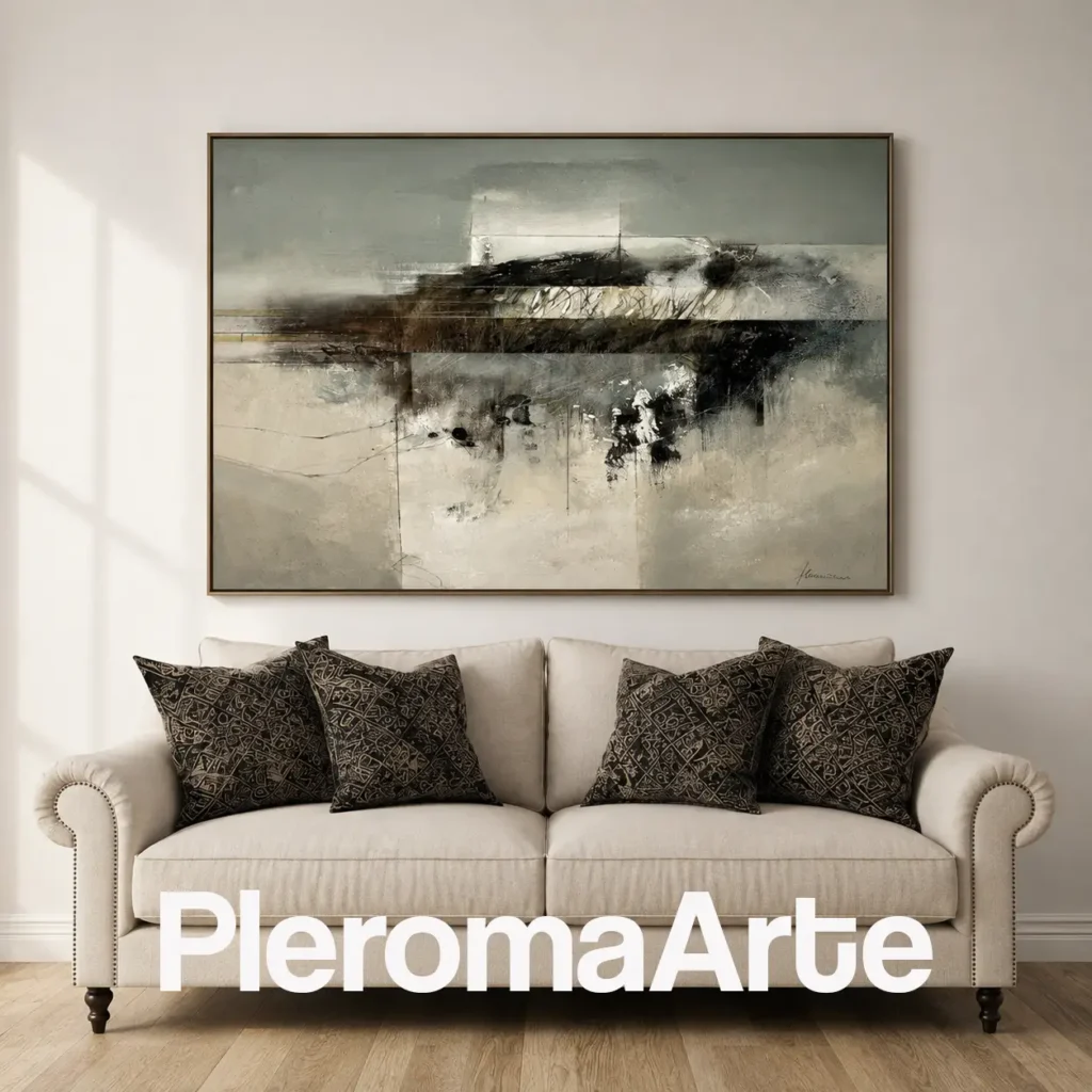 Paz Esencial - Cuadro para Sala Contemporáneo en marfil, gris, taupe, marrón y negro