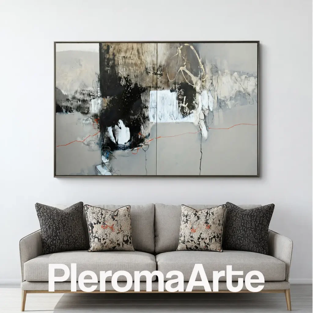 Equilibrio Interior - Pintura Abstracta Contemporánea en negro, blanco, gris, beige y coral