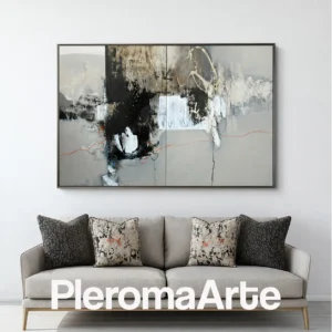 Equilibrio Interior - Pintura Abstracta Contemporánea en negro, blanco, gris, beige y coral