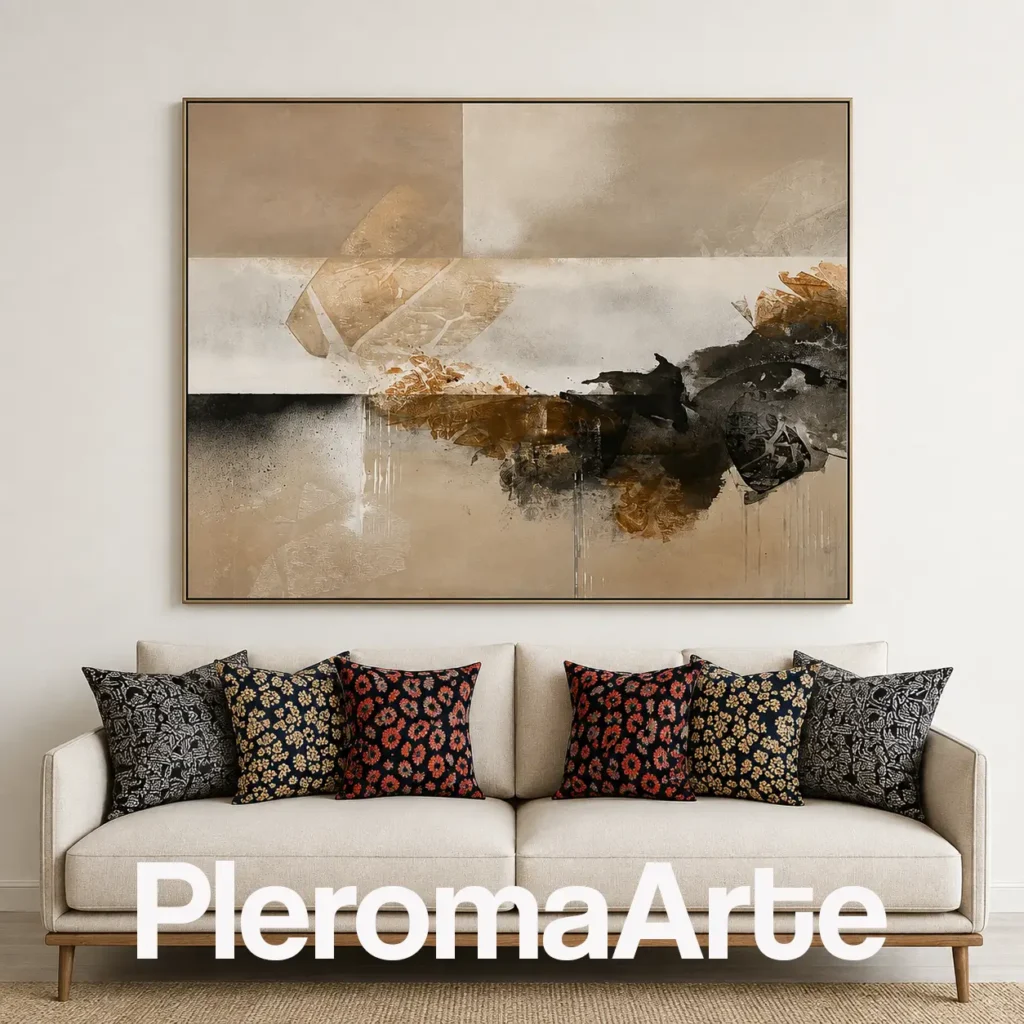 Materia Suspendida - Cuadro al Óleo Contemporáneo en marfil, beige, bronce, marrón y negro