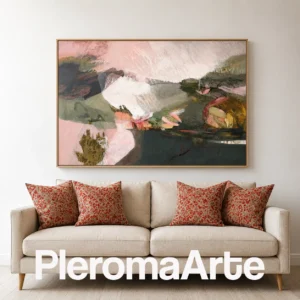 Jardín Interior - Pintura Abstracta Contemporánea en rosa, verde salvia, marfil y gris carbón