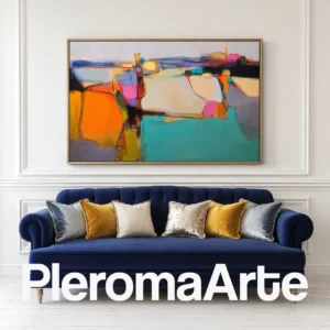 Territorios de Color - Cuadro Moderno Contemporáneo en turquesa, naranja, azul, mostaza y magenta